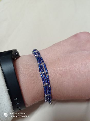 Bracelet perles bleues argentées, bijou 3 brins chic 
