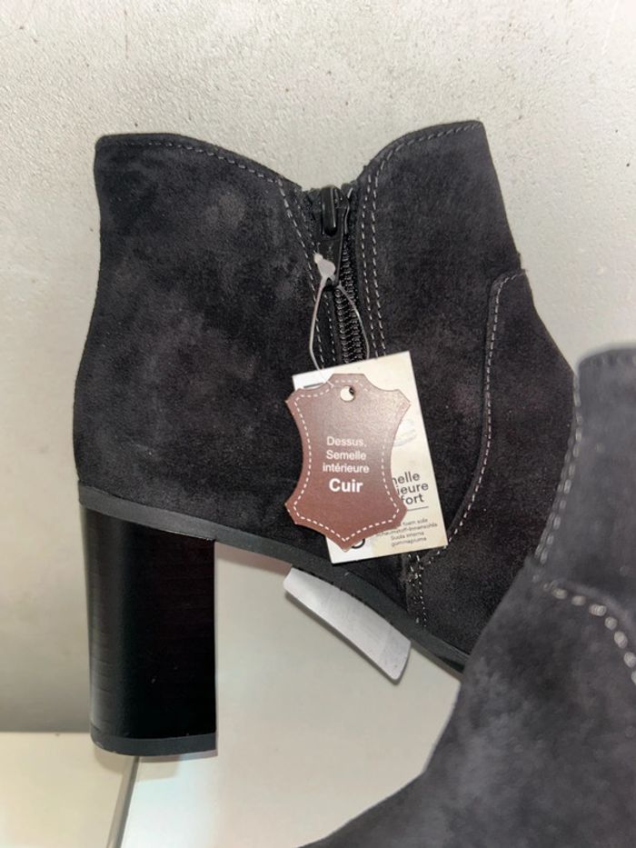 Bottines neuves noir cuir toucher velours nubuck - photo numéro 6