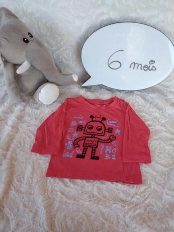 Tee shirt chemise manches longues Garçon 6 mois Robot Tissaia Basics 100% coton