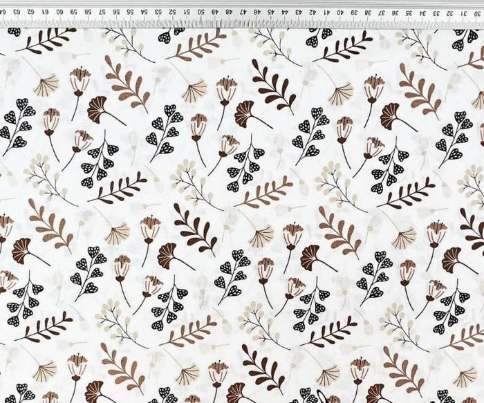 Coupon Tissu 50x160 Gingko et fleurs - marron