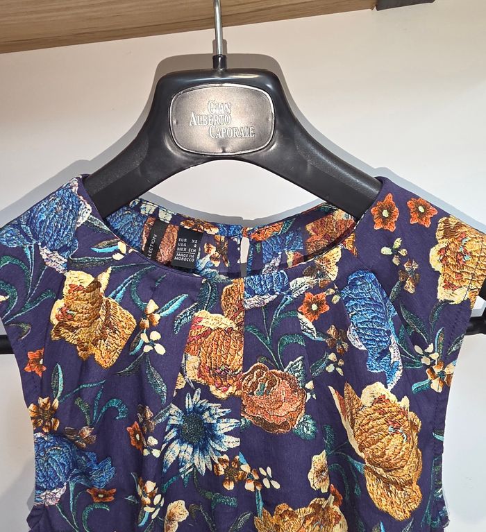 Robe sans manche bleu marine fleurie #MNG XS - photo numéro 3