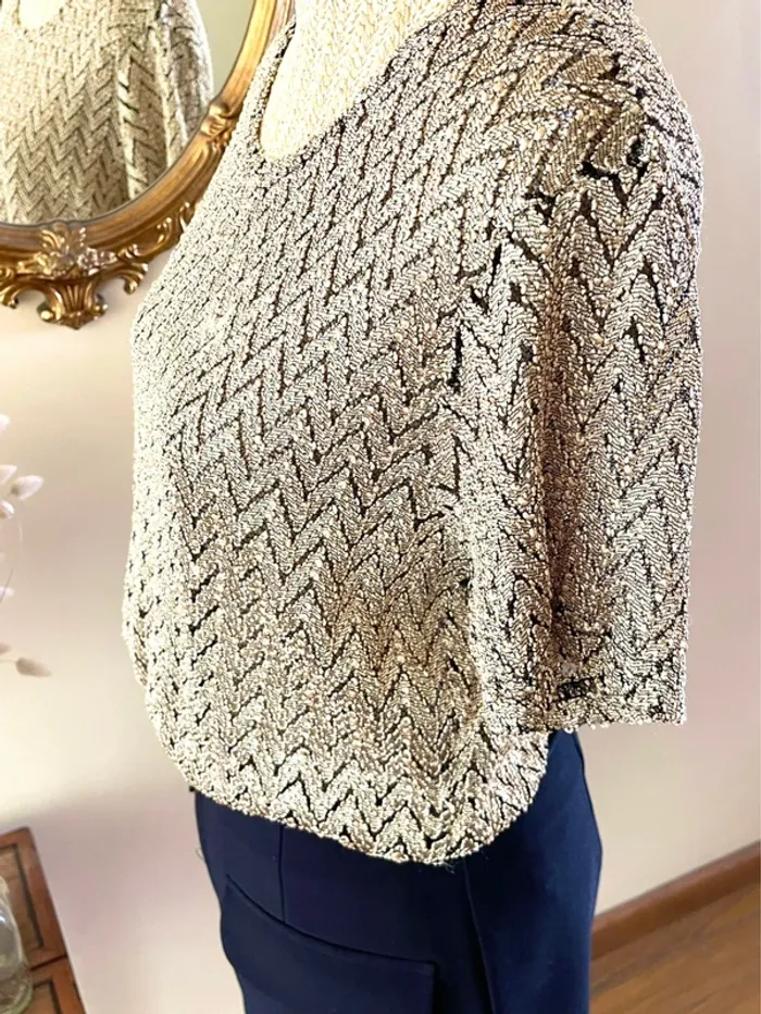 Sublime Top à Manches Courtes - Maille Effet Chevron Vintage - photo numéro 12
