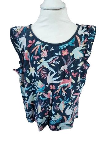 Tee-shirt sans manche marine motif tropical taille 8 ans