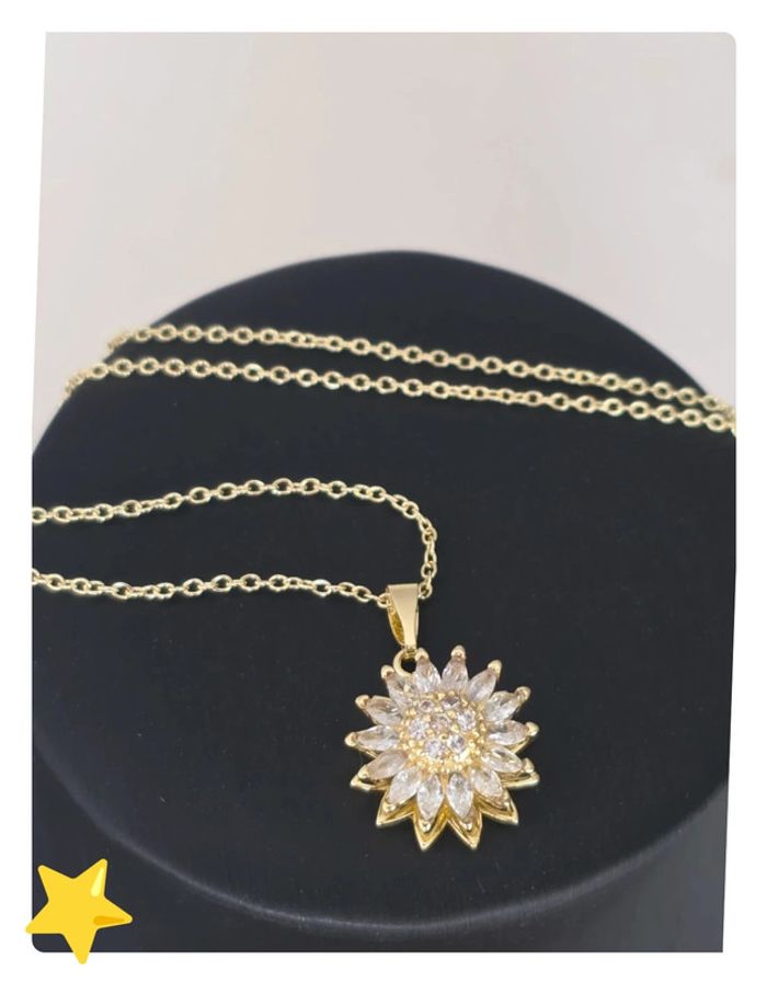 Collier pendentifs tournesol rotatif 🌻 acier inoxydable dorée - photo numéro 2