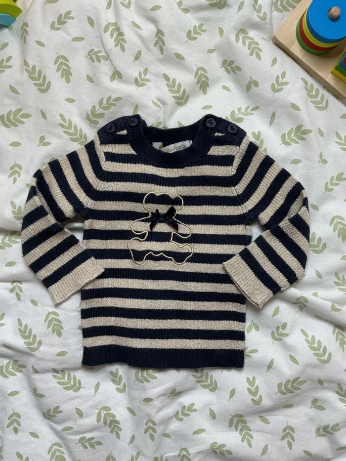 pull léger cotelé marine et beige à paillettes lulu castagnette 3 mois - photo numéro 3