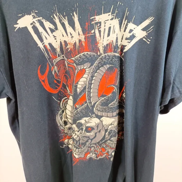 T-shirt oversize Gildan heavy cotton bleu imprimé skull serpent style rock taille L A1501 - photo numéro 2