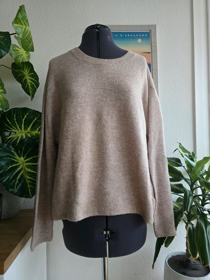 Pull beige col rond coupe oversize - H&M - taille L - 40/42