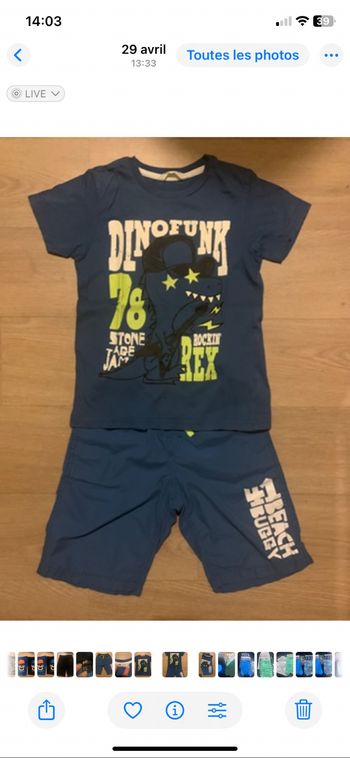 Ensemble été garçon bleu short et tee shirt 6/8ans marque H&M