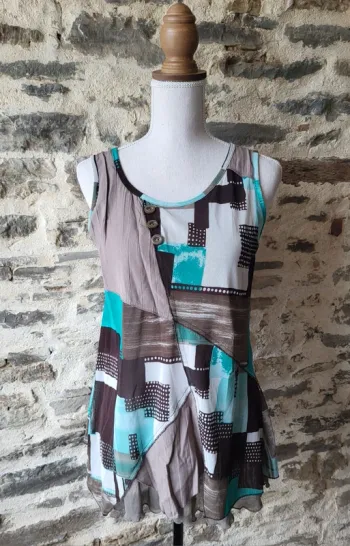Débardeur à motifs marron beige et bleu turquoise La Redoute Taille 1 ou 36