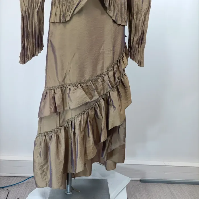 Ensemble tailleur jupe longue à volants Vert irisé violet - Florence Korn pour ECRU - Taille 46 A053 - photo numéro 8