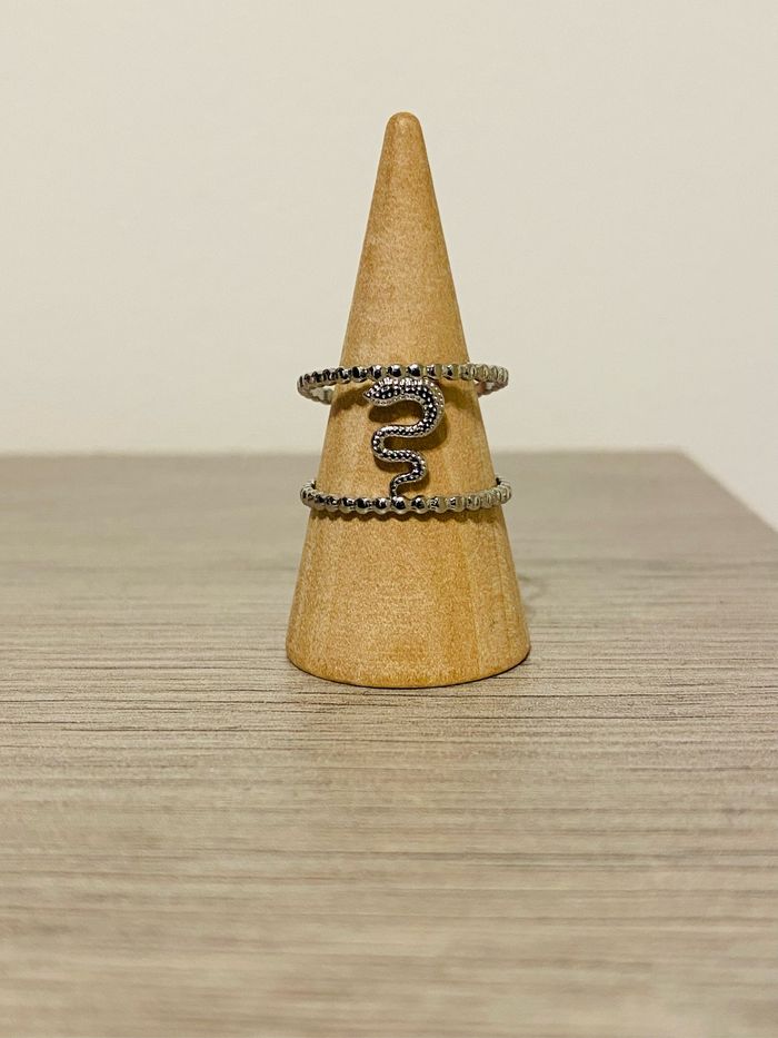 Bague ajustable argenté double rangs serpent cobra acier inoxydable - photo numéro 2