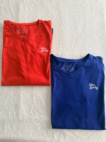 👕 Lot 2 T-shirts unis rouge et bleu - homme - taille M - Tokyo Laundry - bon état