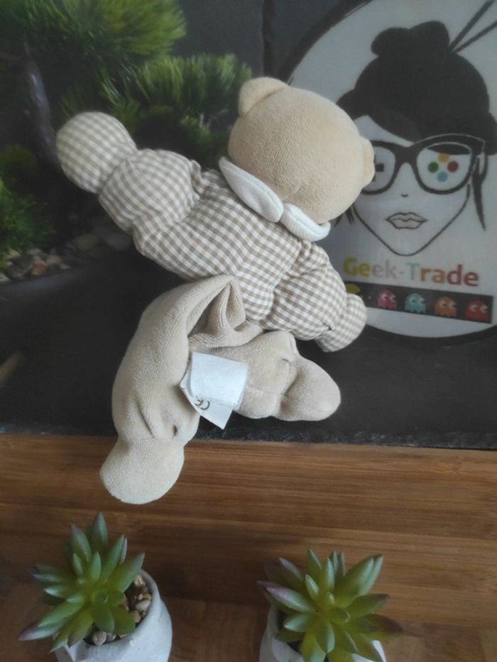 Ours Marron Beige Peluche Carreaux Baby Nat' plat mouchoir #geektradedoudou - photo numéro 2