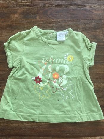 T-shirt manches courtes/vert imprimé +strass/6mois