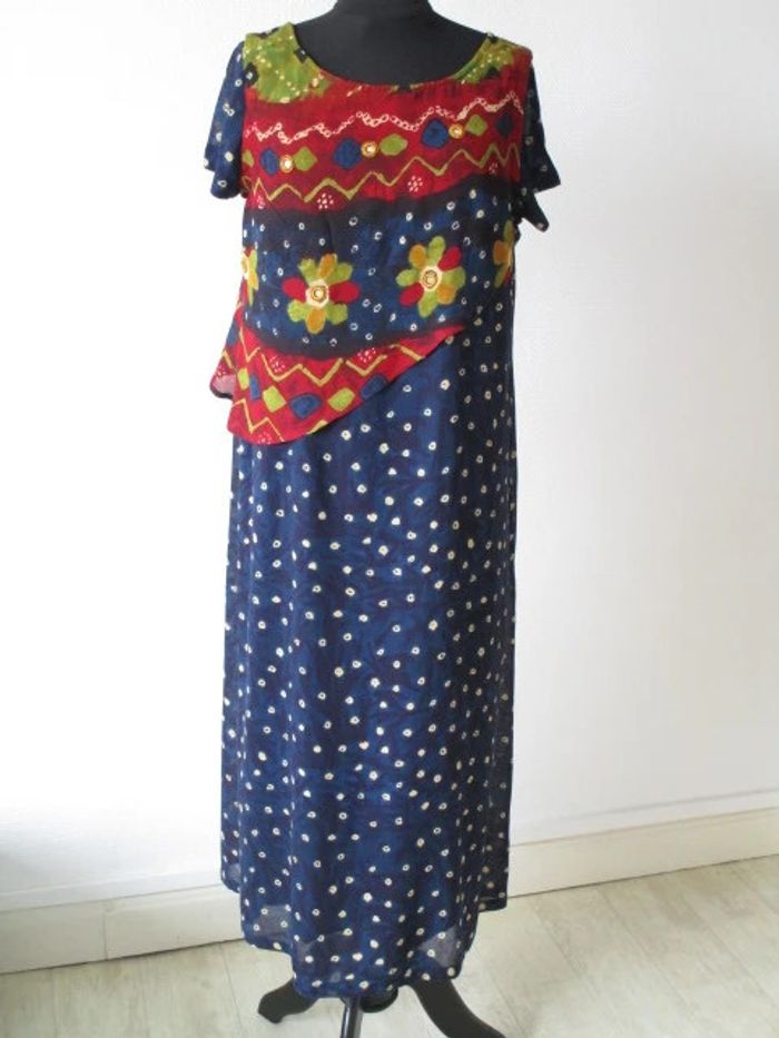 Robe longue vintage marine imprimée 38/40 TBE - photo numéro 2