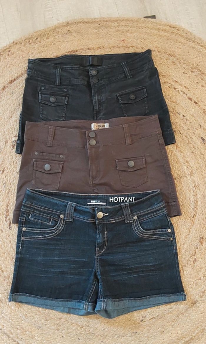 Lot de 3 shorts jean coton  bleu marron Taille 42 - photo numéro 2