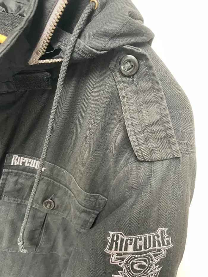 Rip Curl Y2K black zip hood jacket manteau blouson noir Mens L - photo numéro 11
