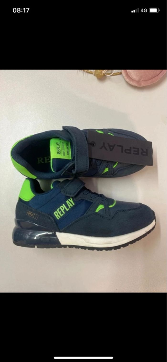 Baskets - Replay - bleu marine & vert fluo – Confort et style sportif - Taille 31 - photo numéro 2