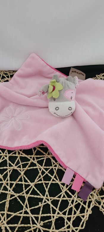 Doudou plat vache NATTOU Manon & Alizée rose fleur