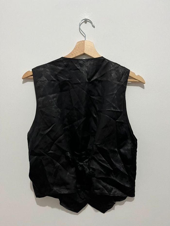 Veston vintage et oversize uni noir texture style satin - photo numéro 5