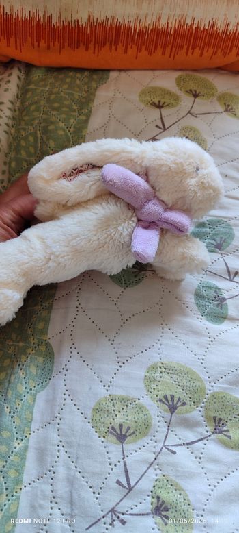 Doudou lapin noeud parme liberty Jacadi 