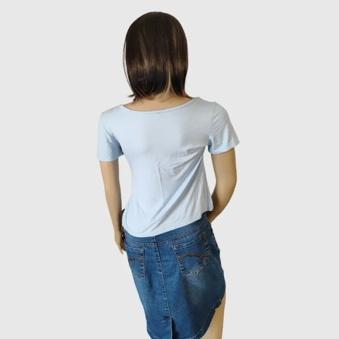 T-shirt Côte Anglaise Bleu Clair Côtelé, Taille M - Basique Confortable et Tendance ! - photo numéro 4