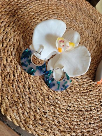 Clips d oreilles créoles bleu et vert