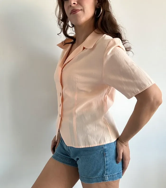 Chemisier vintage orange pastel cintré taille S/M - photo numéro 2
