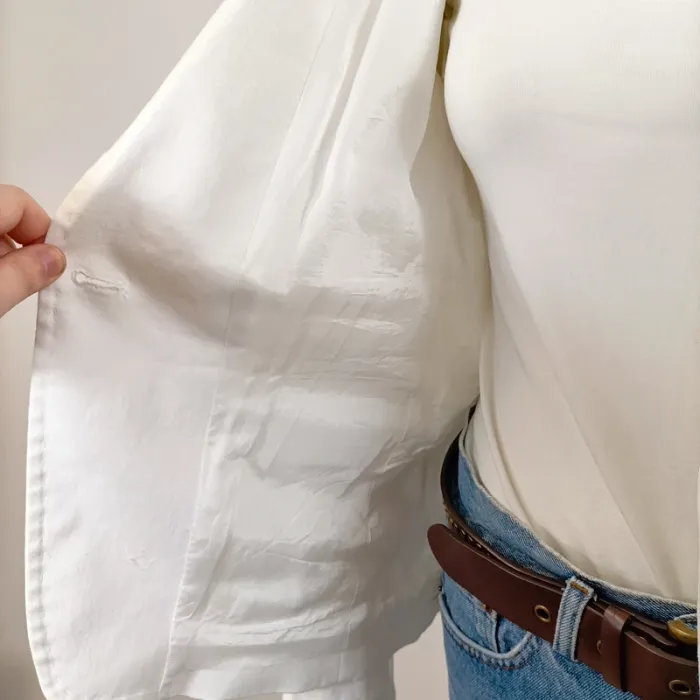 Blazer blanc chic avec doublure imprimée bleu marine – Taille 3 (M) A733 - photo numéro 9