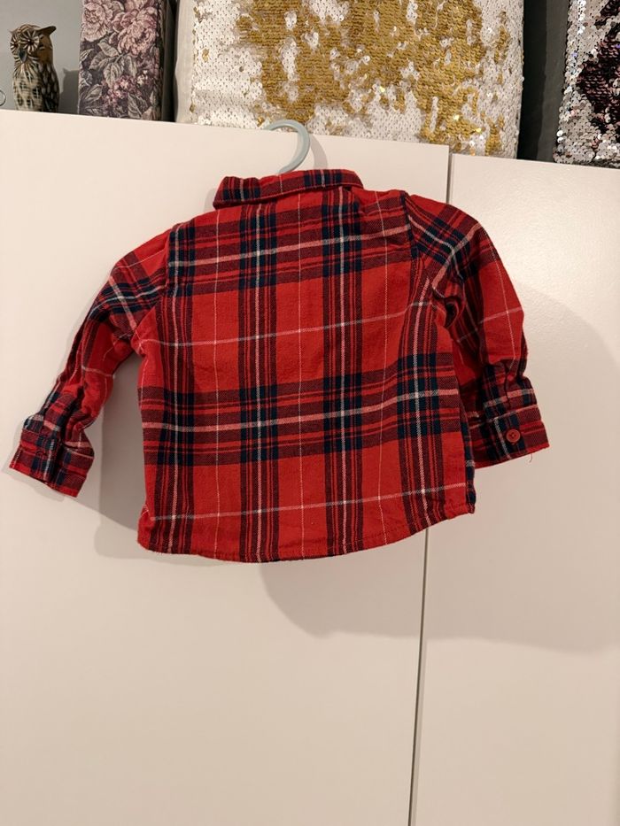 Chemise bébé à carreaux rouge avec ours - photo numéro 2