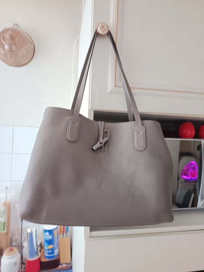 Sac Longchamp roseau gris clair en cuir - photo numéro 2