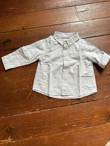 Chemise manches longues Cyrillus bleu ciel rayée 6 mois