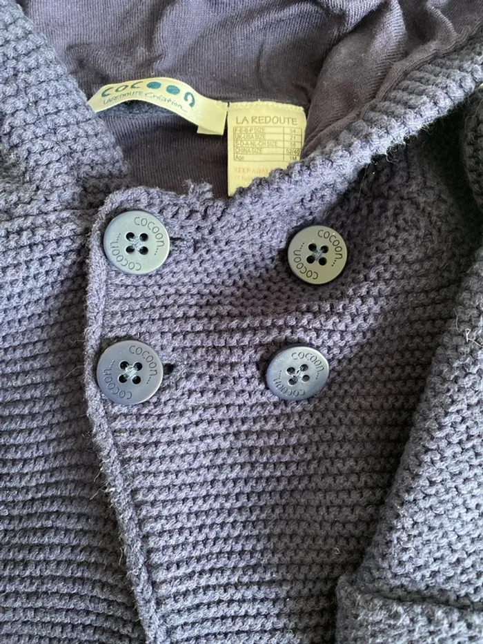 Gilet maille cocoon 1 mois mixte bleu marine - photo numéro 3