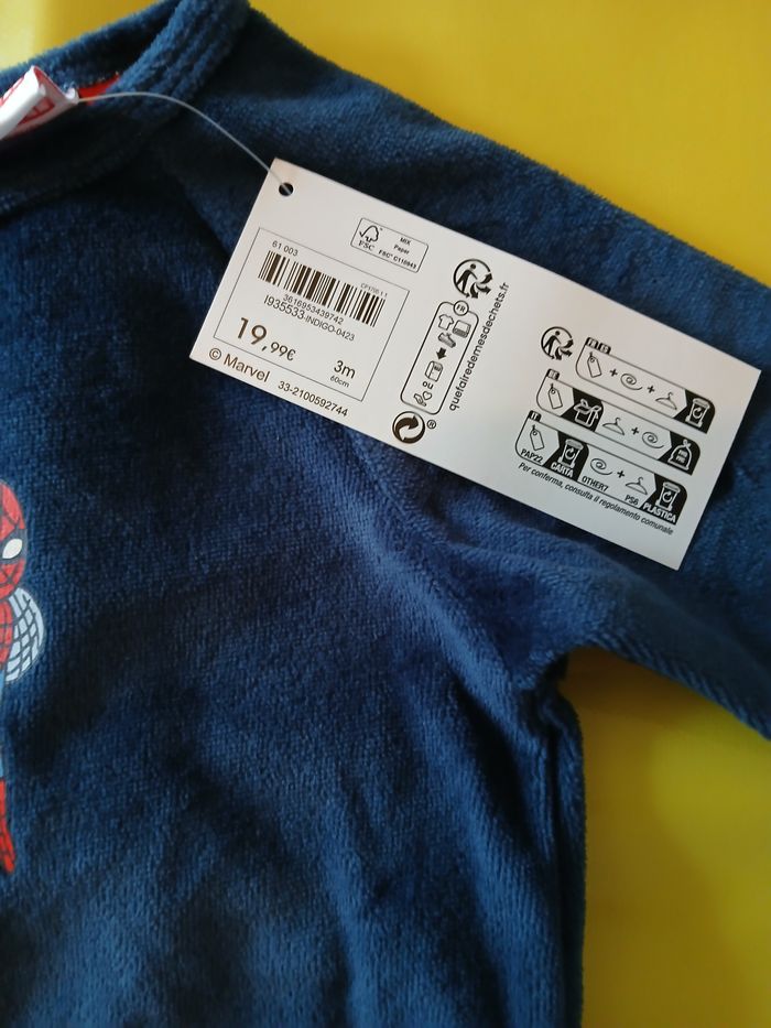 pyjama chaud en velours garcon spiderman marvel 3 mois - photo numéro 3