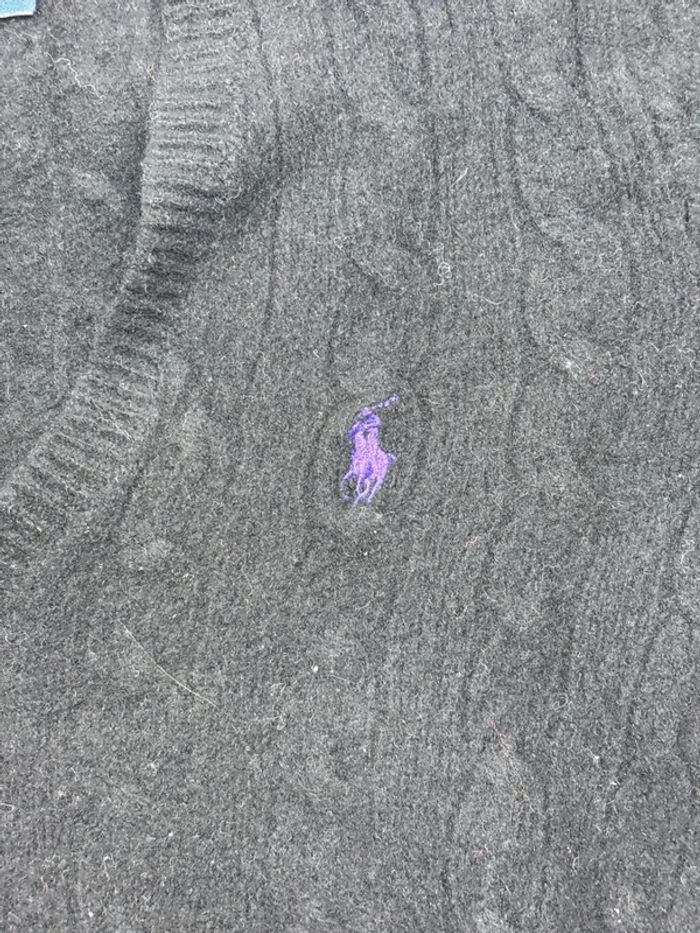 Pull d’hiver torsadé en maille Ralph Lauren en laine et cachemire noir col V taille XS - photo numéro 5