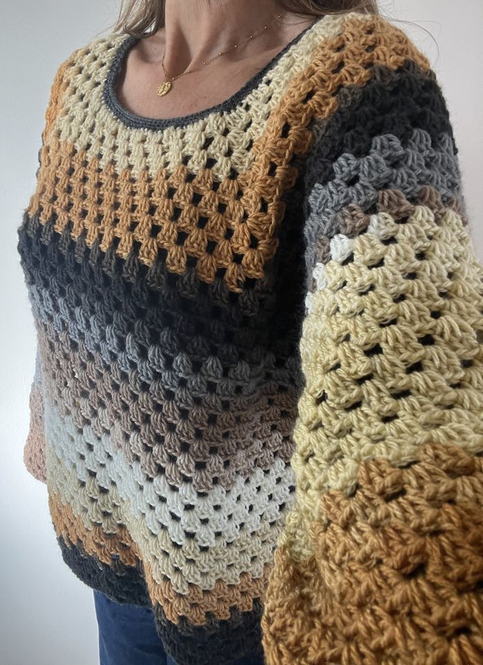pull tricot crochet bohème beige marron - photo numéro 4