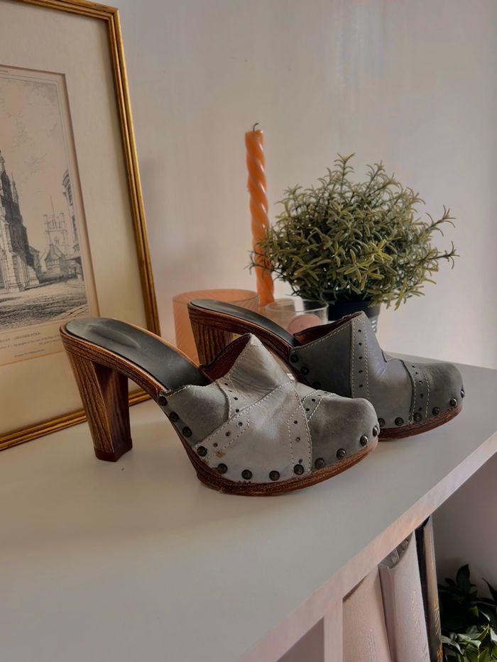 Talon sabot bleu Les Tropeziennes vintage - photo numéro 2