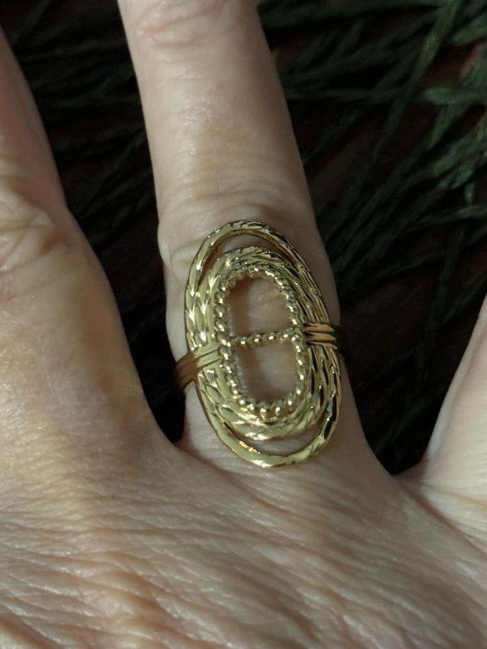 Bague ovale large réglable acier inoxydable or maillon farandole - photo numéro 4