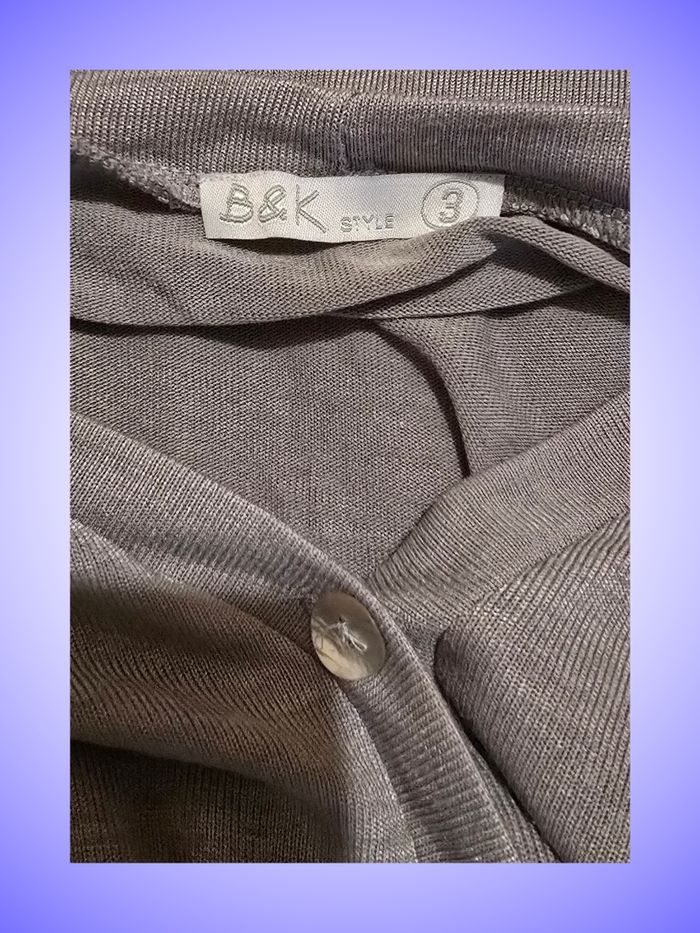 Gilet Cardigan Manches Courtes Gris Taille 42 XL B&K Style - photo numéro 3