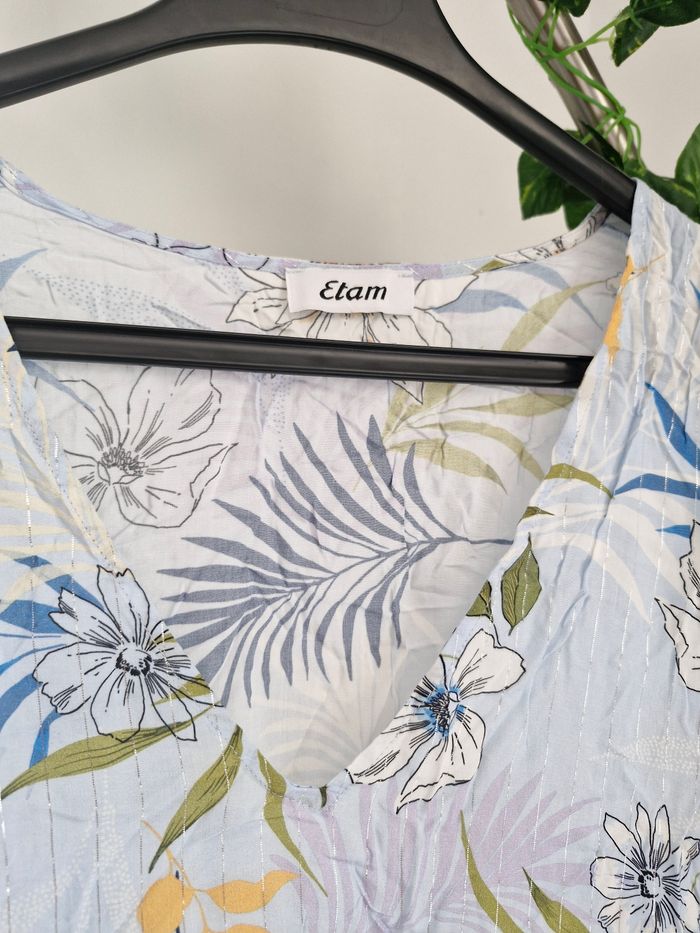 Robe bleu en coton de Etam légère à imprimé fleuri bleu et blanc,neuve taille 38 - photo numéro 8