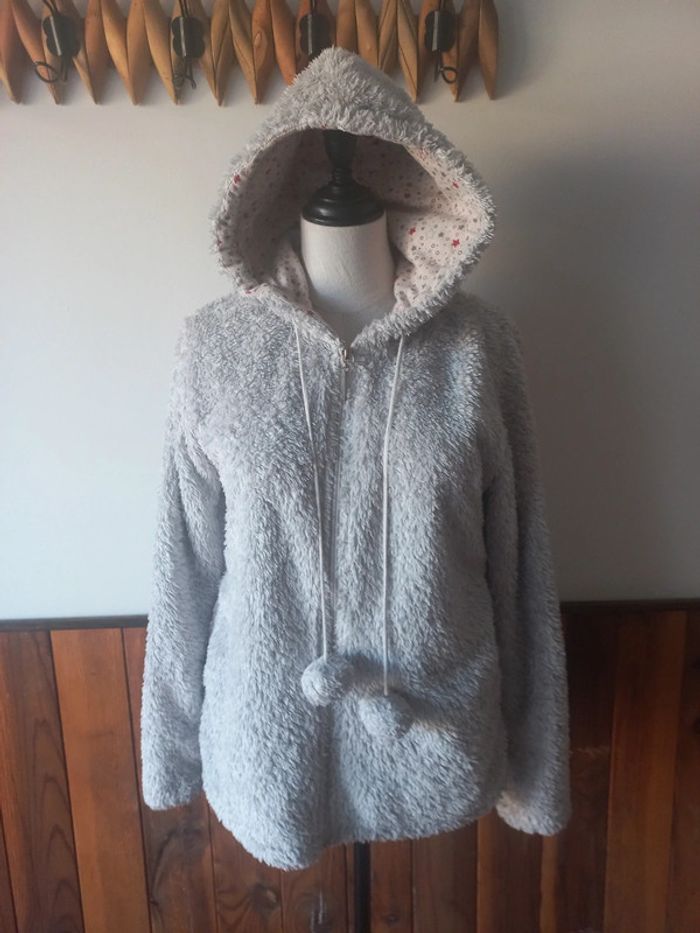 Gilet pyjama à capuche gris
