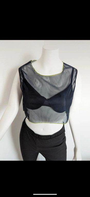 Crop top bleu marine liseré jaune taille l 40