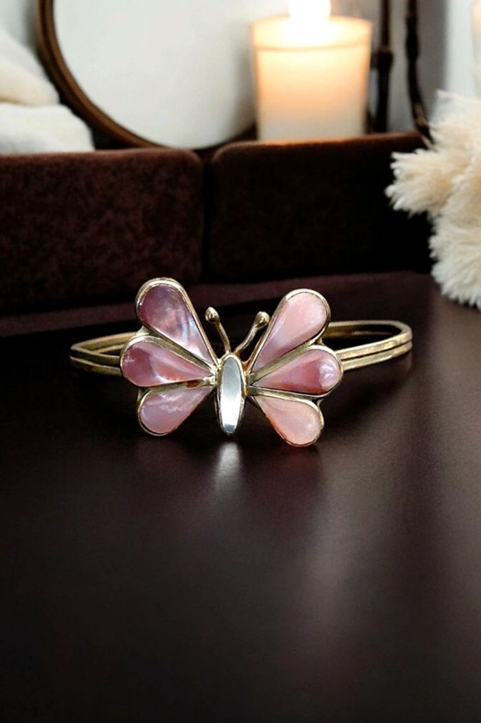 Magnifique bracelet papillon en Alpaca Mexico nacre - photo numéro 4