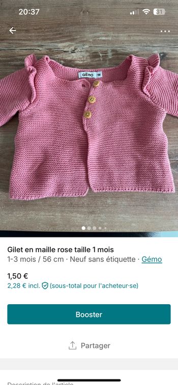 Lot de 2 gilets taille 1 mois