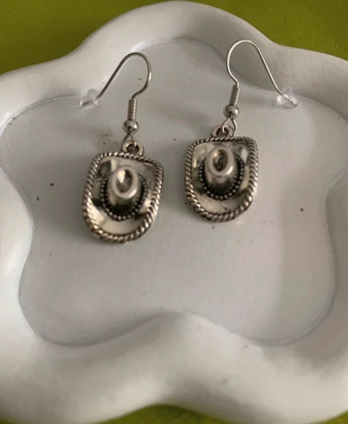 Boucles d’oreilles chapeau cowboy style country en alliage argenté - photo numéro 6