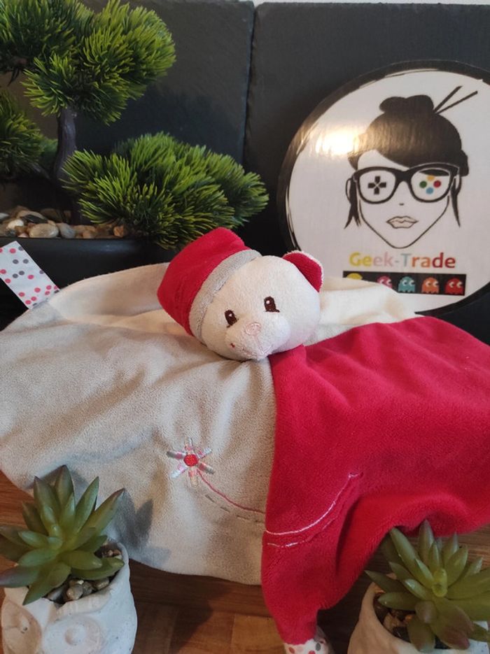 Doudou Knuffel Comforter Ours Bonnet Rouge Gris Gipsy Rond Plat #geektradedoudou