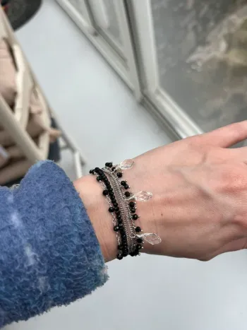 Hipanema - Bracelet argenté noir manchette à breloques