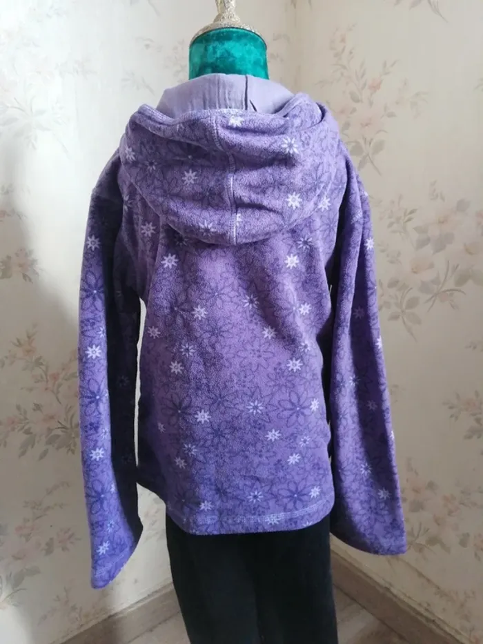 Pull polaire violet à capuche motifs fleurs / in extenso / (8ans) - photo numéro 6