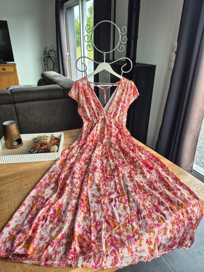 Robe Longue Fuschia et Dorée Femme Taille M/L - photo numéro 2