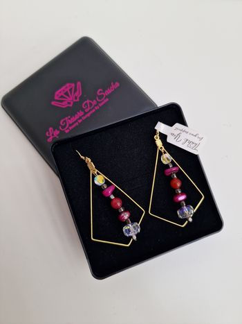 Boucles D'oreilles Acier Doré Perles Coquillage Hématite Cristal